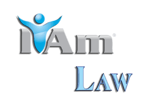 I Am Law logo with a blue figure and bold text emphasizing law and justice.