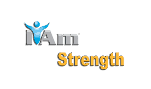 I Am Strength logo with a stylized figure and bold text emphasizing resilience.